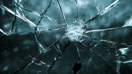 Shattered glass wall, broken pieces with realistic cracks and reflections
