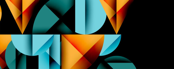 Leinwandbilder - Abstract geometric background with layered gradient shapes forming dynamic patterns. Overlapping semi circles and triangles create depth and contrast