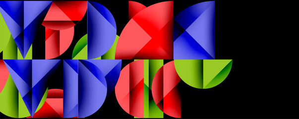 Wall Mural - Abstract geometric pattern with intersecting circles and triangles in gradients. The high-contrast composition creates depth and a dynamic, modern aesthetic