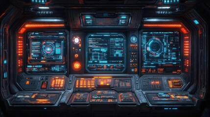 Poster - Futuristic Spaceship Bridge: A Sci-Fi Cockpit Visualization