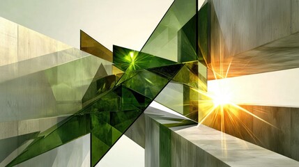 Poster - high-energy abstract green and grey design with layered textures, glossy highlights, and polygonal overlays.