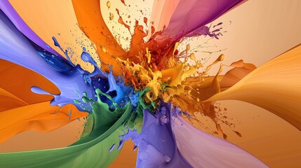 Poster - High-energy vibrant abstract color explosion, dynamic splashes and streaks forming a modern pop design.