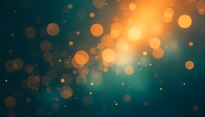 Abstract bokeh background with a color palette of dark teal and golden orange, featuring a multitude of light orbs varying in size and intensity, creating a dreamy, out-of-focus effect
