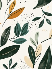Poster - Elegant botanical pattern featuring natural green hues and minimalist layout with soft leaves scattered throughout the design for a clean aesthetic