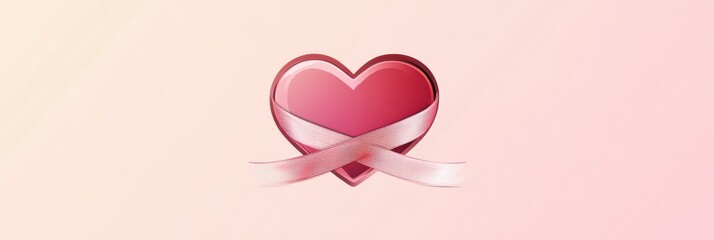 Poster - Elegant heart logo design with ribbon in soft pink and red gradients for modern romantic themes