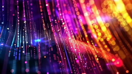 Poster - A mesmerizing display of vibrant colors and sparkling particles flowing in wave patterns, creating an abstract digital atmosphere filled with energy and motion.