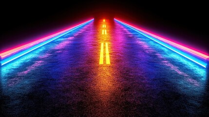 Poster - Neon Highway: A vibrant digital art depicting a futuristic road illuminated by neon lights