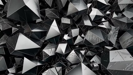 Poster - A captivating arrangement of various black geometric shapes forms an intricate texture, creating a visually striking display of depth and contrast.