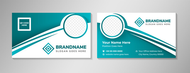 Poster - Elegant shape business card design template. Abstract curve element with Green and blue gradient color. Simple identity card with space for photo.  illustration of professional name card on horizontal