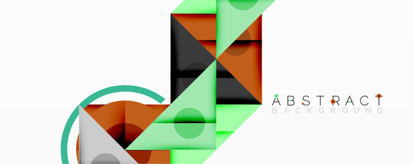 Poster - Abstract geometric composition with intersecting triangles, circles, and gradients, creating a dynamic layered pattern with depth and contrast