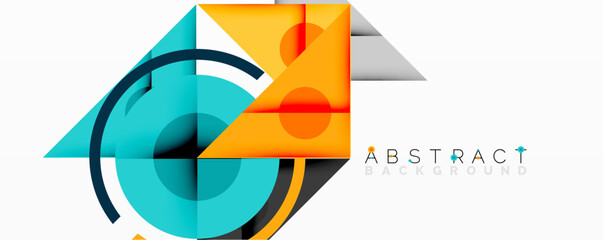 Poster - Abstract geometric composition with intersecting triangles, circles, and gradients, creating a dynamic layered pattern with depth and contrast