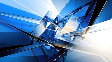 Poster - Modern abstract blue design with high-tech elements, glossy square highlights, and layered geometric depth.