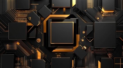 Poster - modern black abstract background featuring deep gradients, layered transparent squares, and sharp ge