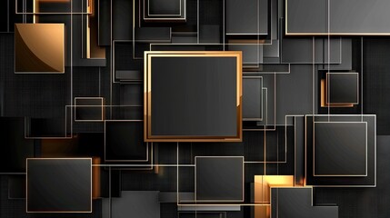 Poster - modern black abstract background featuring deep gradients, layered transparent squares, and sharp ge