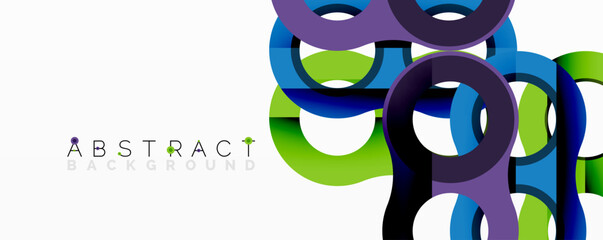 Wall Mural - Abstract composition with intertwined circular and tubular forms creating fluid structure with gradients, depth, and sharp contrasts