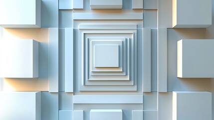 Poster - Modern white geometric square background with layered paper cut-out effect, clean and minimalistic design.