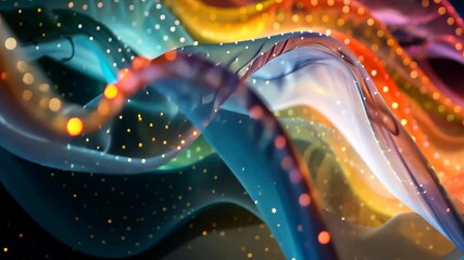 Poster - The vibrant waves of fabric ripple gracefully, showcasing a blend of colors and textures, creating an eye-catching visual against the dark backdrop.