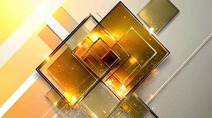 Poster - Sleek and modern yellow gradient background with glossy geometric structures and abstract lighting effects.
