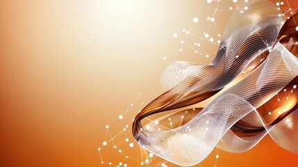Poster - Smooth futuristic orange background featuring white interconnected dots, flowing curves, and a modern tech vibe.