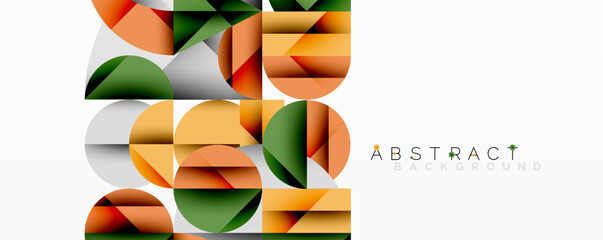 Fototapete - Modern abstract composition with layered circles and angular segments featuring gradients, transparency effects, and a structured geometric layout