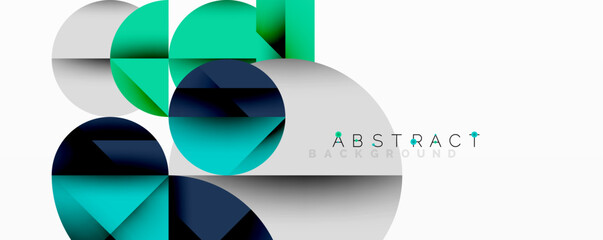 Fototapete - Modern abstract composition with layered circles and angular segments featuring gradients, transparency effects, and a structured geometric layout