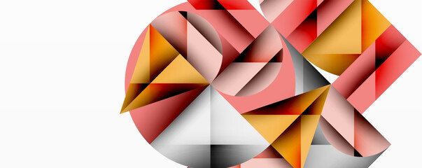 Fototapete - Abstract geometric artwork with overlapping circles and gradients, circle square triangle shapes background featuring sharp angular cuts, smooth shading, and structured layered composition