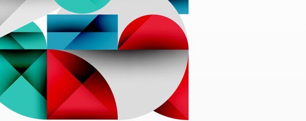 Fototapete - Modern abstract composition with layered circles and angular segments featuring gradients, transparency effects, and a structured geometric layout