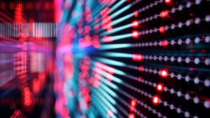 Poster - A vibrant display of colorful lights creates a mesmerizing abstract pattern, evoking a sense of digital artistry. The scene showcases blue and red hues blending seamlessly.