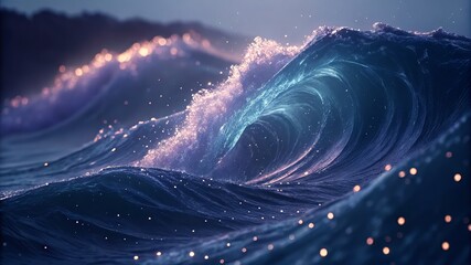 Poster - Dynamic ocean waves illuminated by soft light reflections.