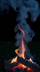 Poster - Enchanting campfire flames dancing and morphing into delicate smoke patterns