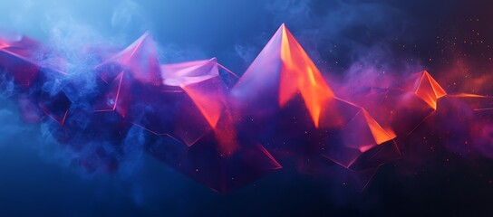 Poster - Abstract Geometric Shape Surrounded by Colorful Smokey Visuals