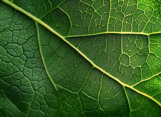 Close-up of a green grape leaf with visible veins, a macro photograph. Natural background texture. Stock photo. Close-up of green grape leaves with veins, macro photography. Macro close-up of the vibr