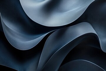 Poster - Dark blue background features swirling abstract shapes that evoke a sense of movement and depth with smooth curves and shadows