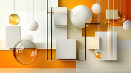 Poster - Vibrant abstract yellow design with futuristic 3D layers, floating square elements, and smooth texture patterns.