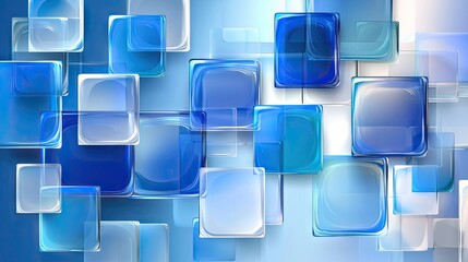 Aufkleber - Vibrant blue abstract texture featuring polygonal depth, floating glossy squares, and modern geometric overlays.