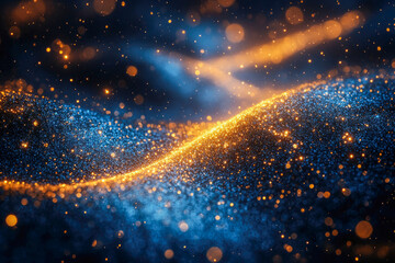 Poster - An enchanting backdrop of blue and golden twinkling particles symbolizes dreams and aspirations in art.