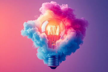 Poster - A striking image of a light bulb surrounded by colorful smoke, symbolizing creativity and imagination unleashed.