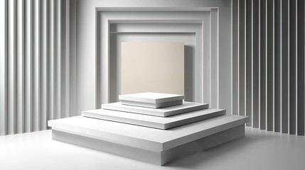 Poster - white abstract geometric background with overlapping square layers in a paper cut-out style.