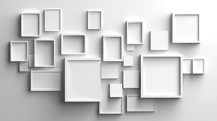 Poster - white abstract geometric background with overlapping square layers in a paper cut-out style.