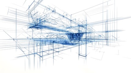 Poster - A hand drawn technical blueprint showcasing an ambitious futuristic design for an innovative gravity defying bridge structure