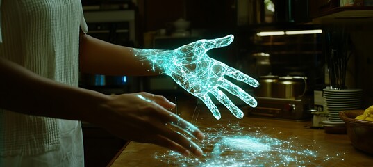 Poster - A persons hand with neon energy glowing outwards