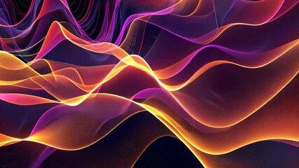Poster - Dynamic, colorful waves of light flow across a dark background, showcasing intricate patterns and vivid contrasts that evoke a sense of movement and depth in digital art.