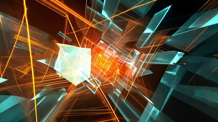 Poster - bright orange and blue light streaks converge in a dynamic abstract pattern, symbolizing energy, tec