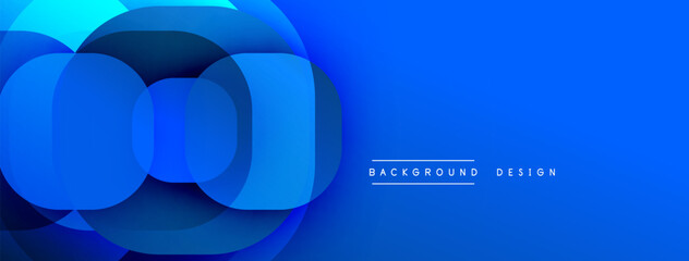 Aufkleber - Circular abstract design with overlapping translucent circles and round shapes, blending gradients and smooth curves, creating depth, contrast, and a dynamic visual effect