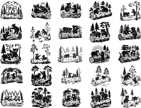 Black Bear Cubs on log Vector