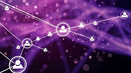 Fototapete - This captivating visual features a web of luminous lines and sparkling dots in purple hues, evoking a sense of deep space and digital connectivity.