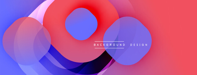 Fototapete - Circular abstract design with overlapping translucent circles and round shapes, blending gradients and smooth curves, creating depth, contrast, and a dynamic visual effect