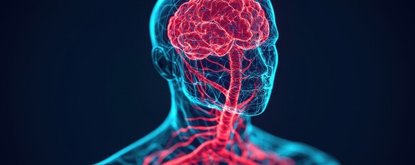 Poster - Exploring neural connections and brain functionality in digital art virtual environment 3d visualization futuristic concept