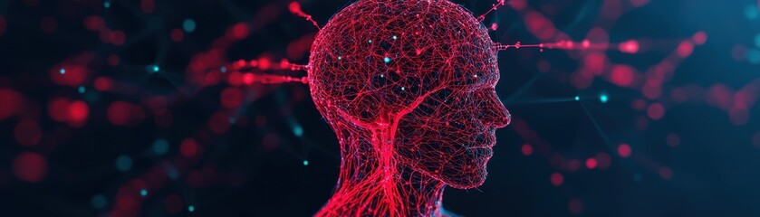 Poster - Exploring neural interconnections digital realm 3d visualization abstract environment side view mind concept