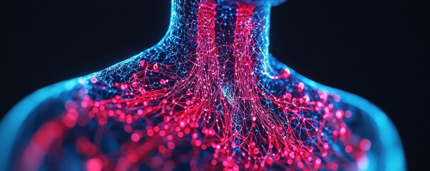 Poster - Exploring neural pathways and circulation in the human body science lab digital illustration dark environment close-up view